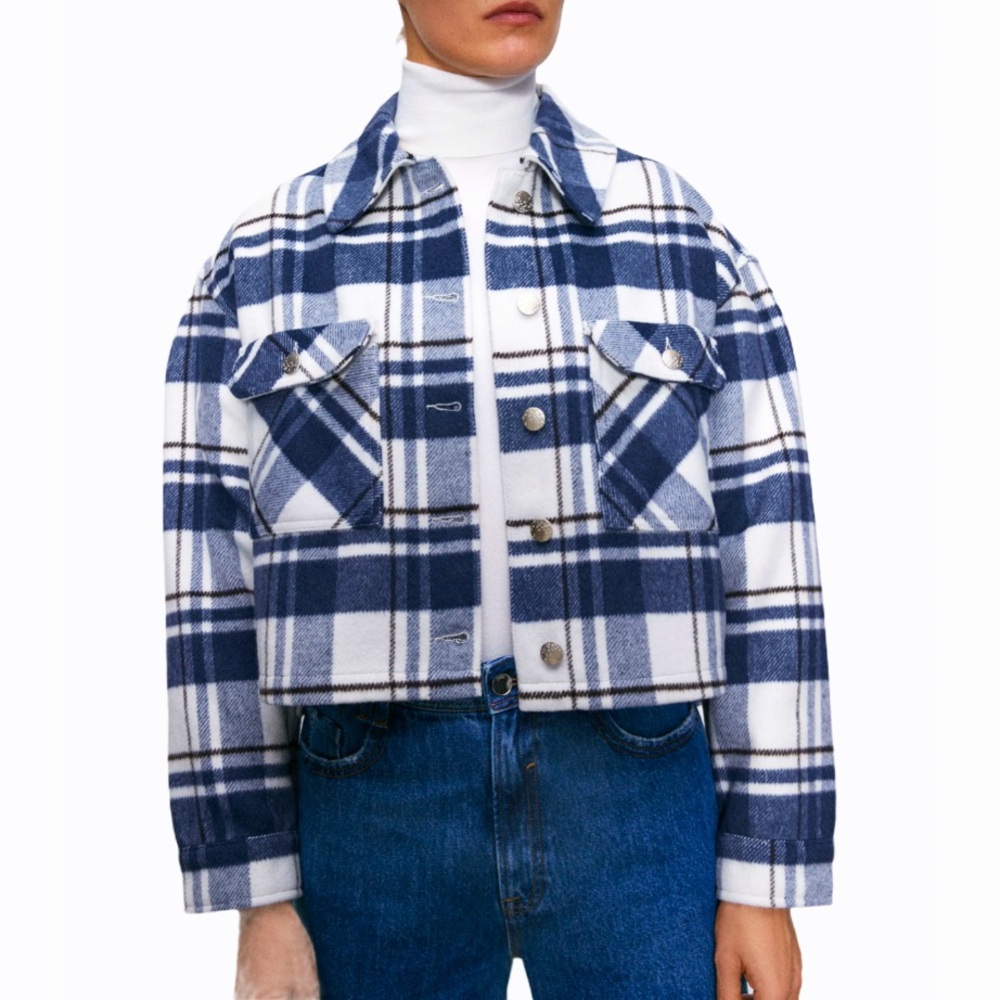 Zara Cropped Plaid Overshirt Shacket - S/M